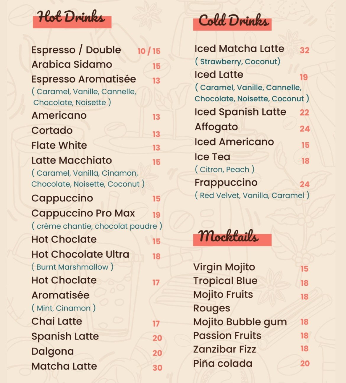 Moka Joy Café Menu